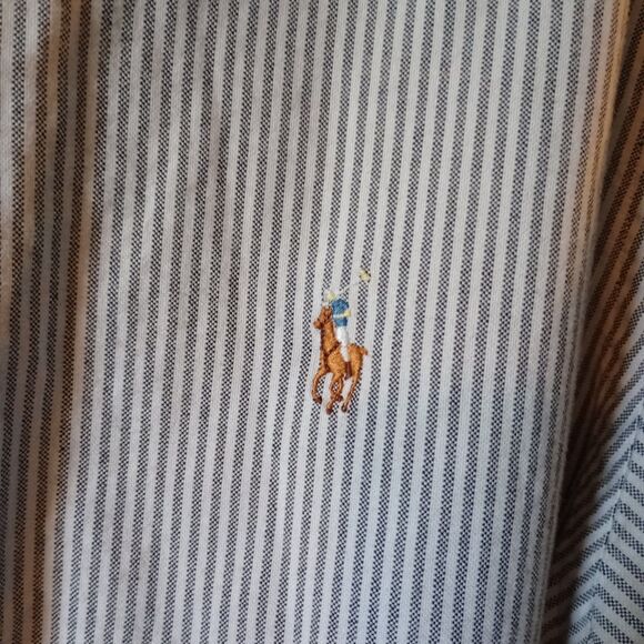 Ralph Lauren Men's Custom Fit Gray White Stripe Button Down Size L Brown Pony. - Picture 2 of 8